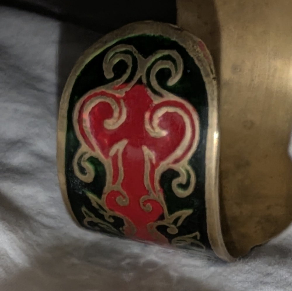 Vintage LIBRA Zodiac Brass & Enamel Statement Cuff Boho Bracelet - Picture 6 of 9
